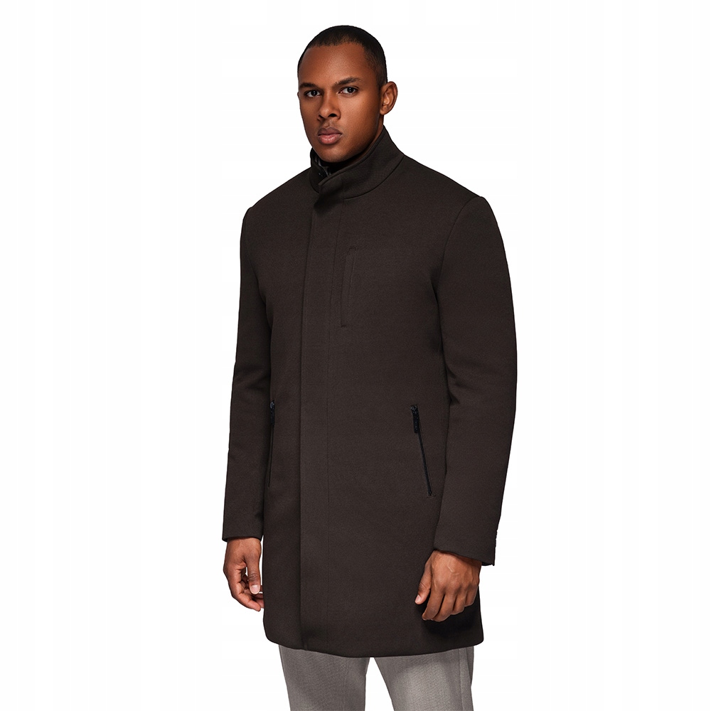 Strukturovaný vypasovaný pánský kabát tmavě hnědý V5 OM-COWC-0136 vel. L