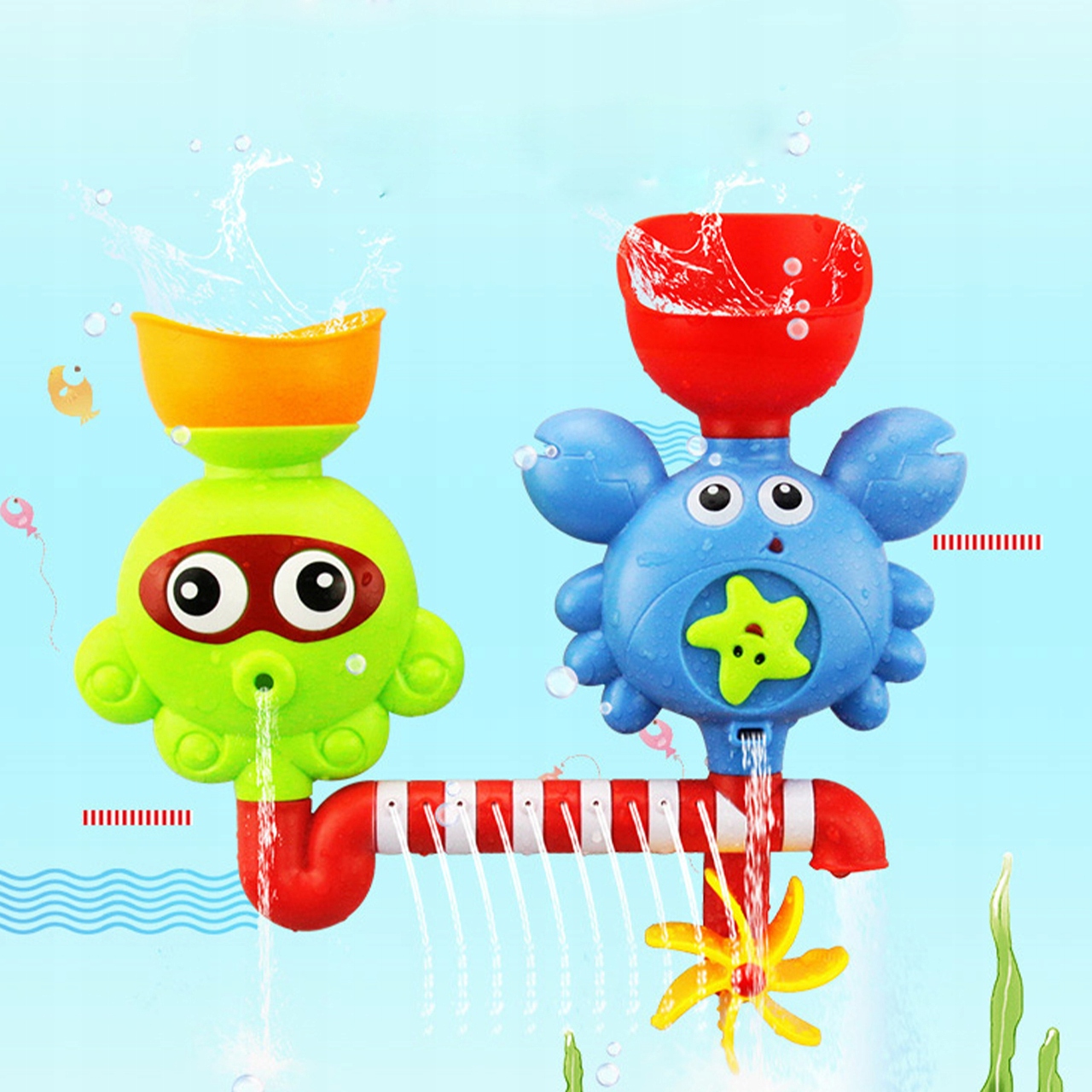 OŚMIORNICZKA I KRAB FONTANNA PRZELEWOWA ZABAWKA DO KĄPIELI WANNY WODY Efekty brak