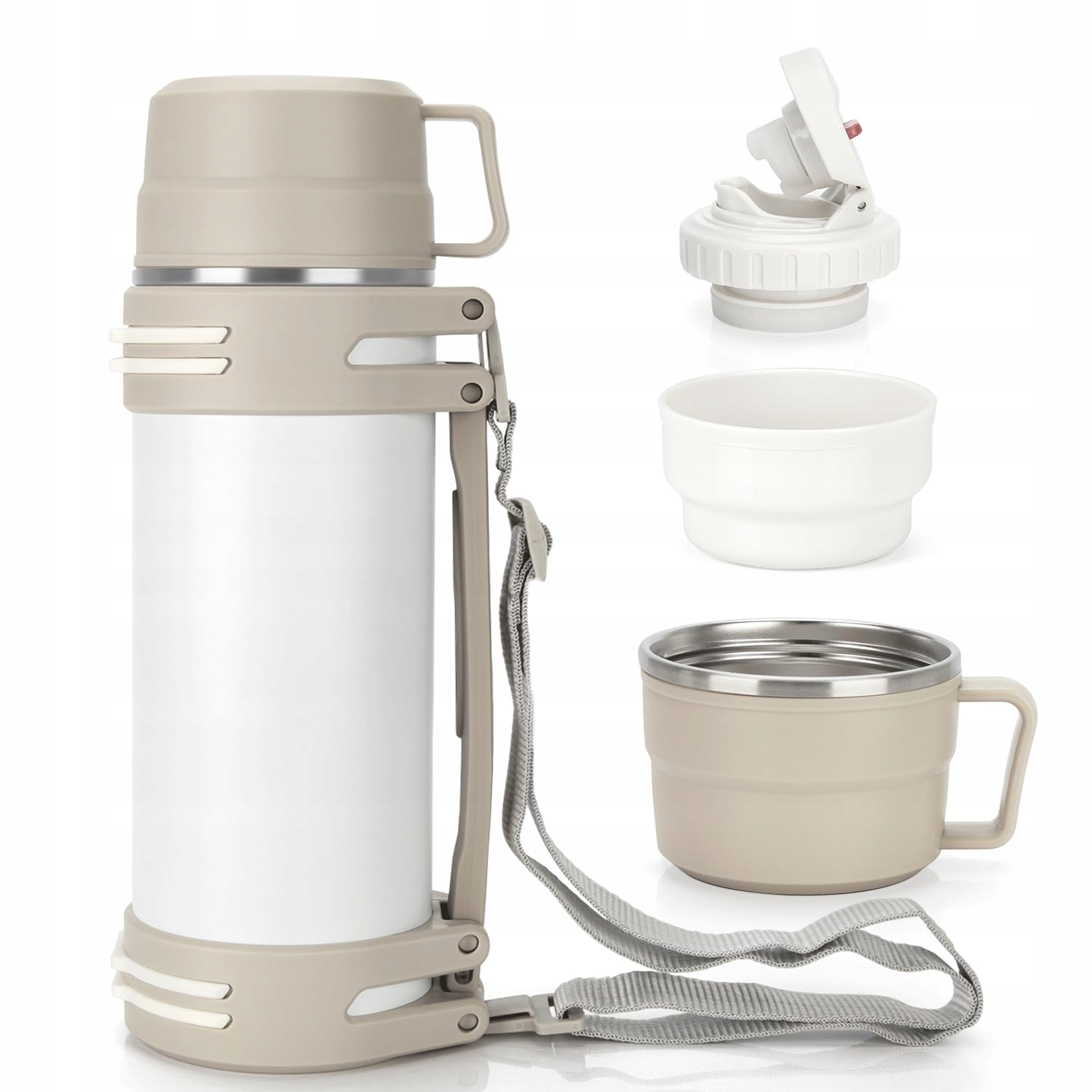 Thermos Termoláhev 1,2 l Nerezová Ocel se dvěma hrnky, bílá
