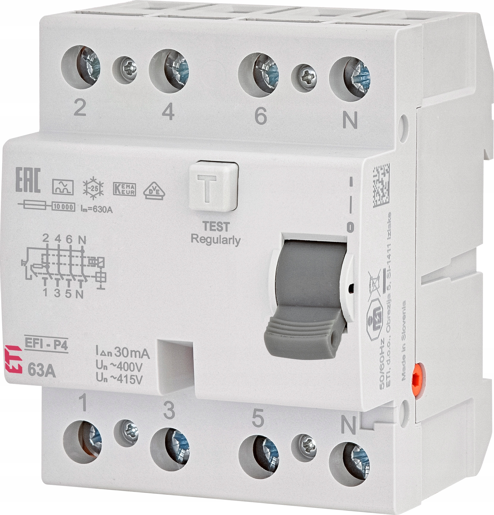 Proudový chránič 4P 63A 30mA "a" 10kA Eti EFI-P4 ETI-002061513