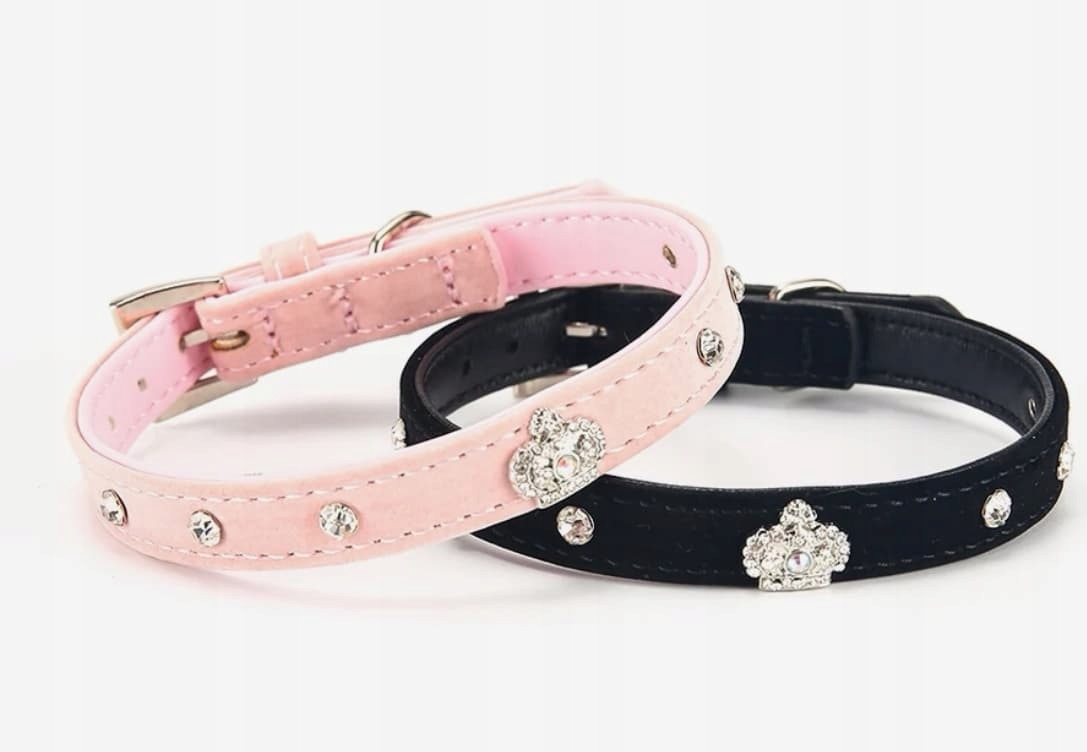 OBROŻA dla psa CZARNY CYRKONIE CEKINY GLAMOUR QUEEN KING