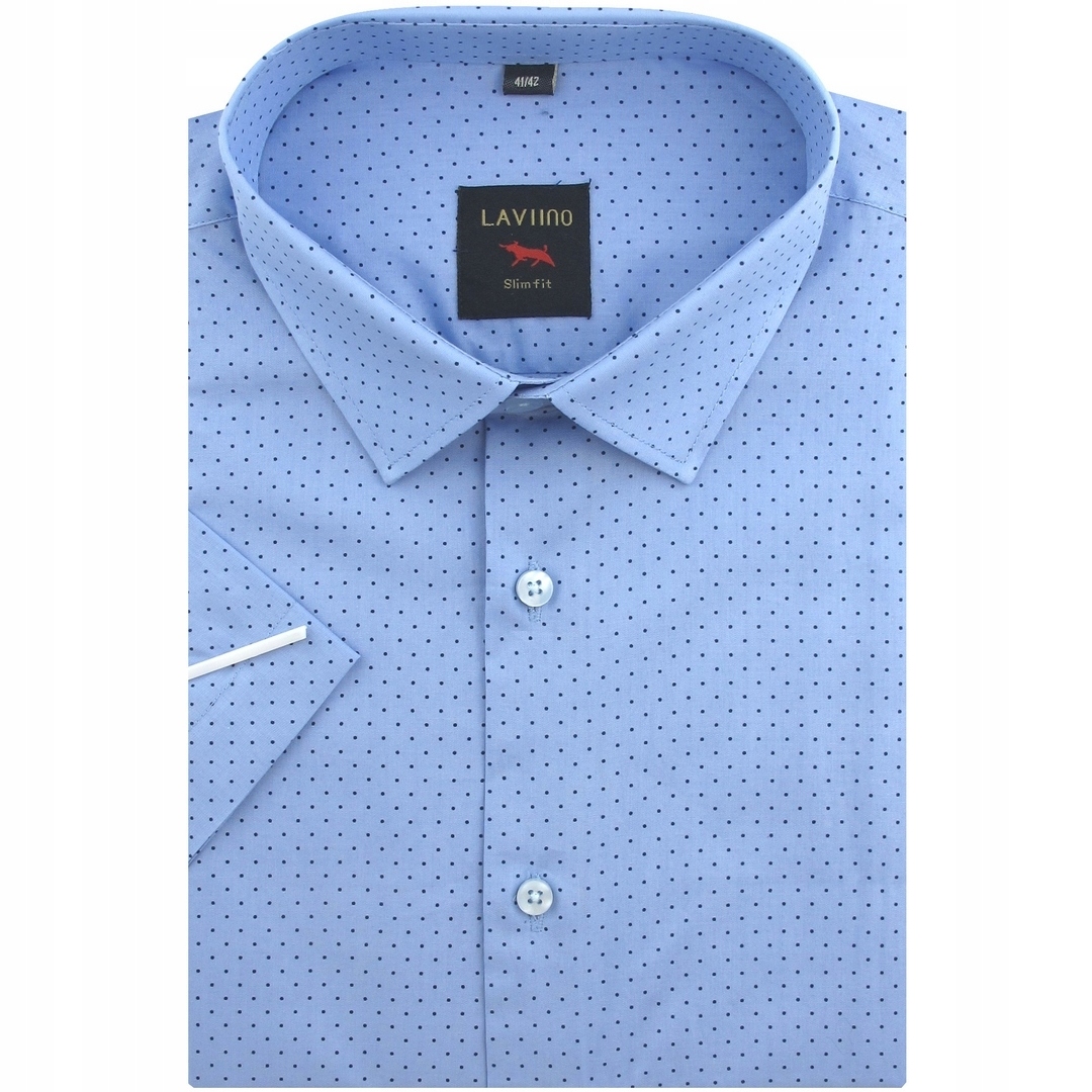 Koszula Męska Niebieska w Kropki Slim Fit Laviino R180