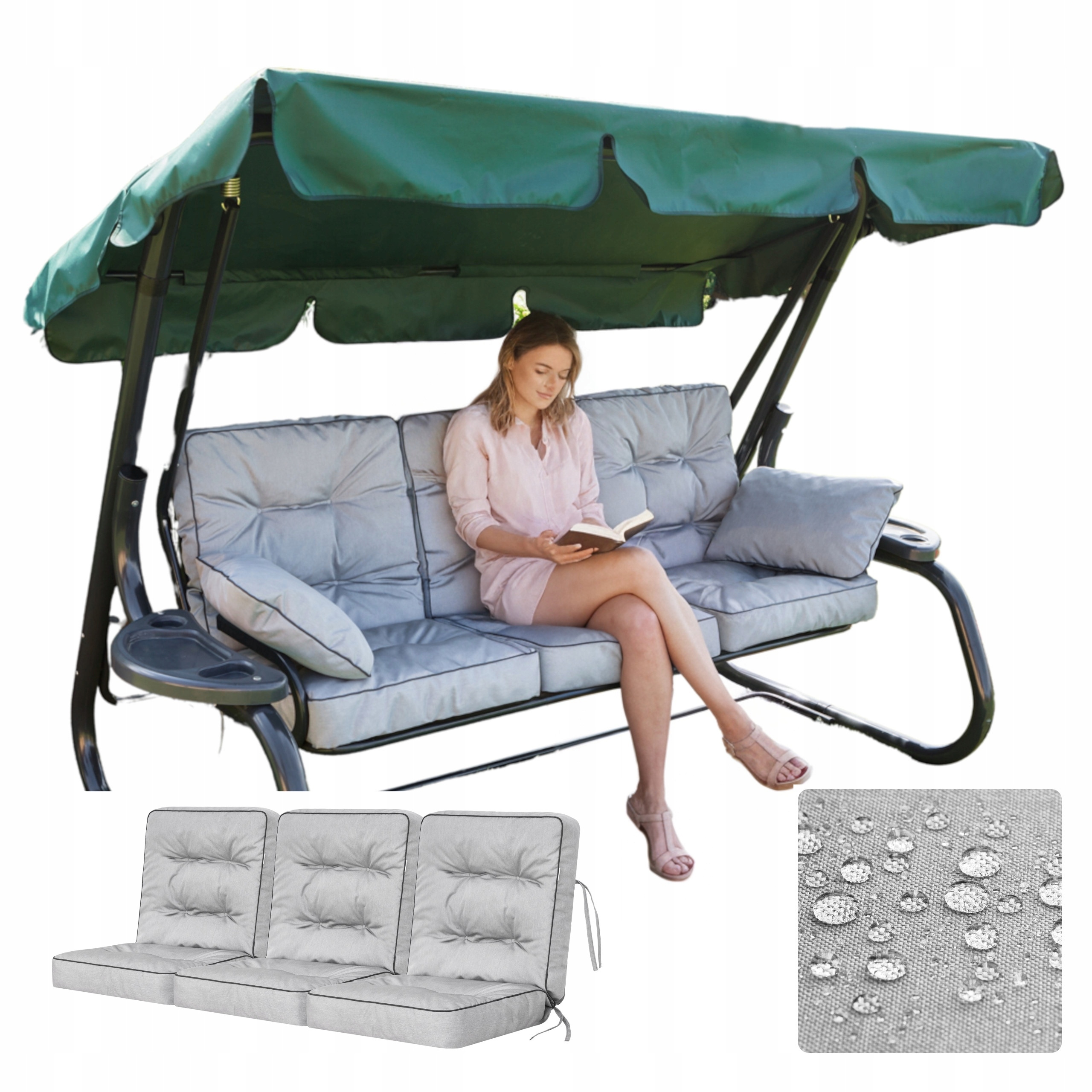 Vankúš na hojdačku, záhradnú lavičku Sada 3 ks Vodotesný proti Uv žiareniu 150 cm