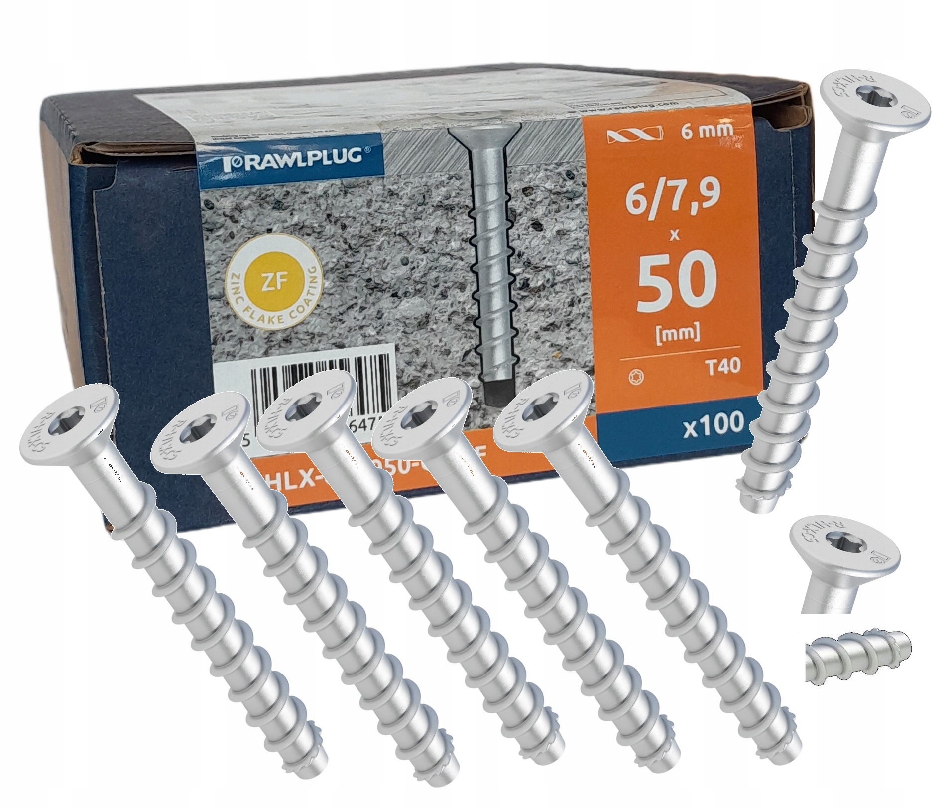 Rawlplug Wkrety śruby do betonu wpuszczane R-xlx 6x50mm 7,9 100szt T40