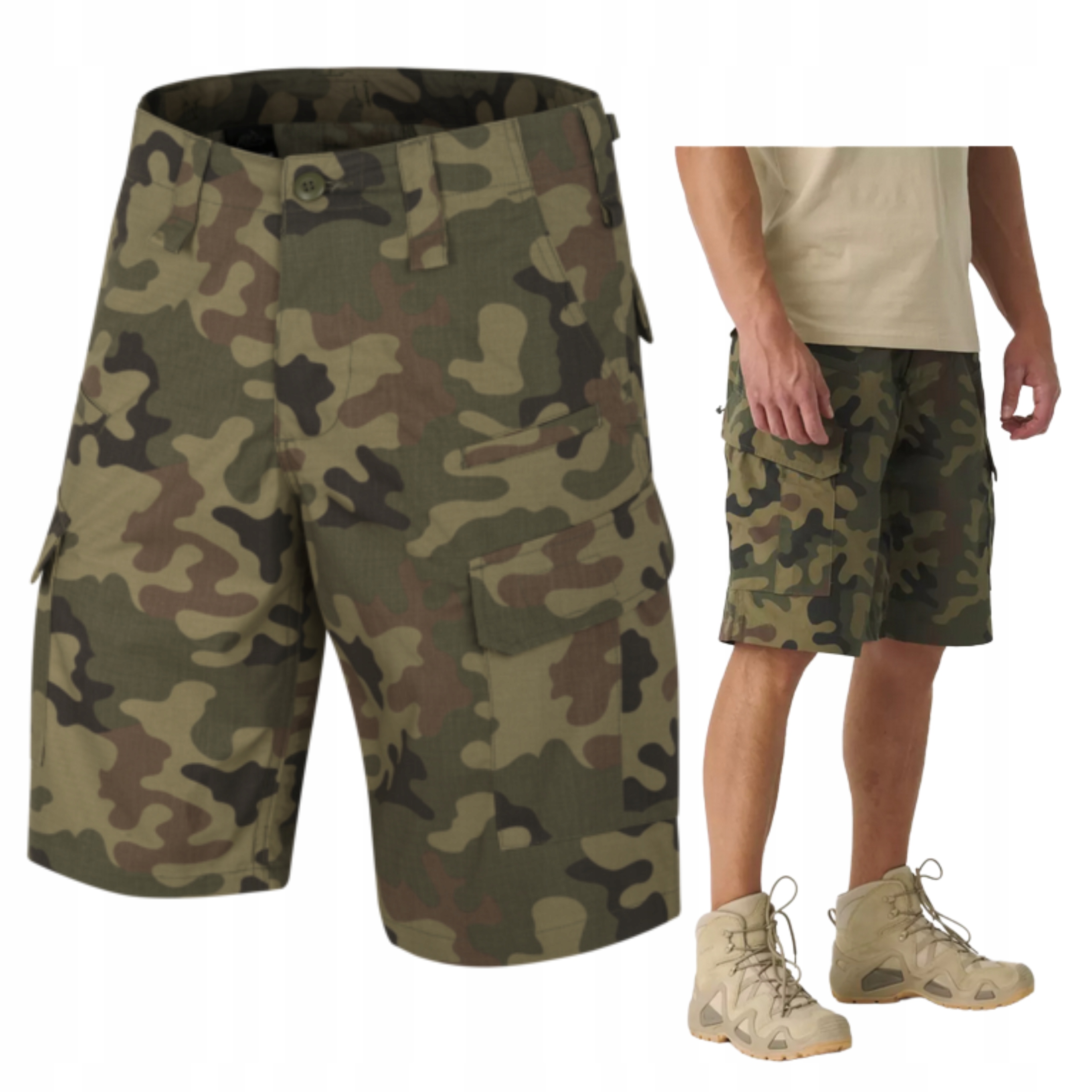Vojenské Kraťasy Cpu Krátké Kalhoty Ripstop Na Knoflík Plwoodland VZ.93 2XL