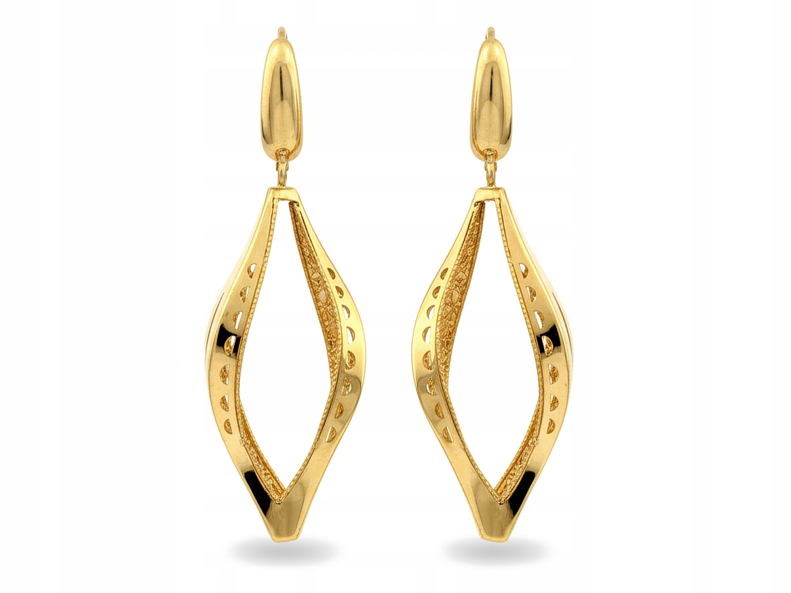 Náušnice zlaté dámské 585 závěsné pevné dlouhé velké pro ni jako dárek