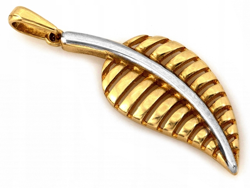 Zlatý přívěsek 585 list kapradí dvě barvy zlata 1.56 g přívěsek na řetízek