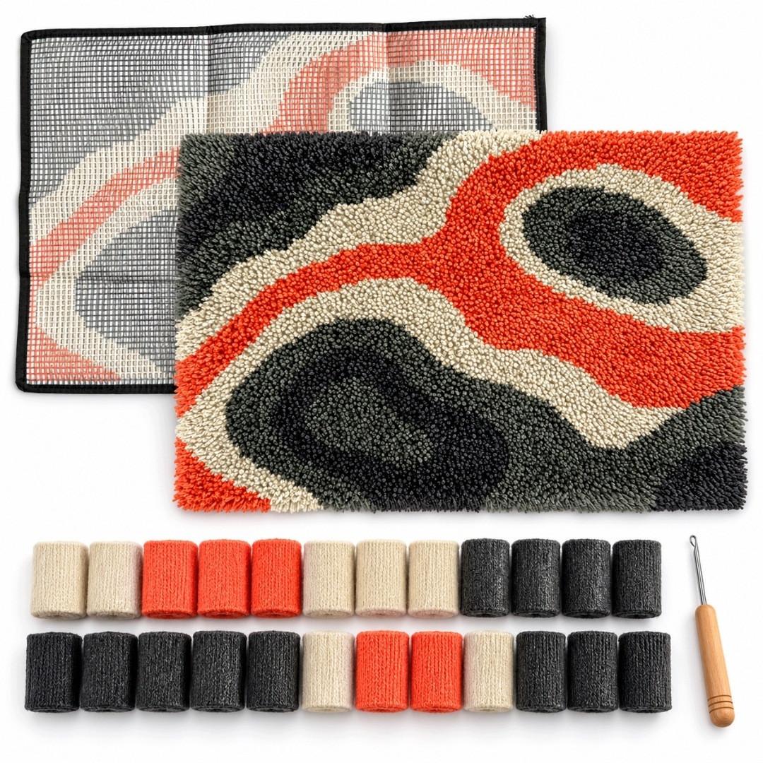 Tapiko sada koberec Abstrakt oranžová-šedá 60×40 cm – latch hook kit