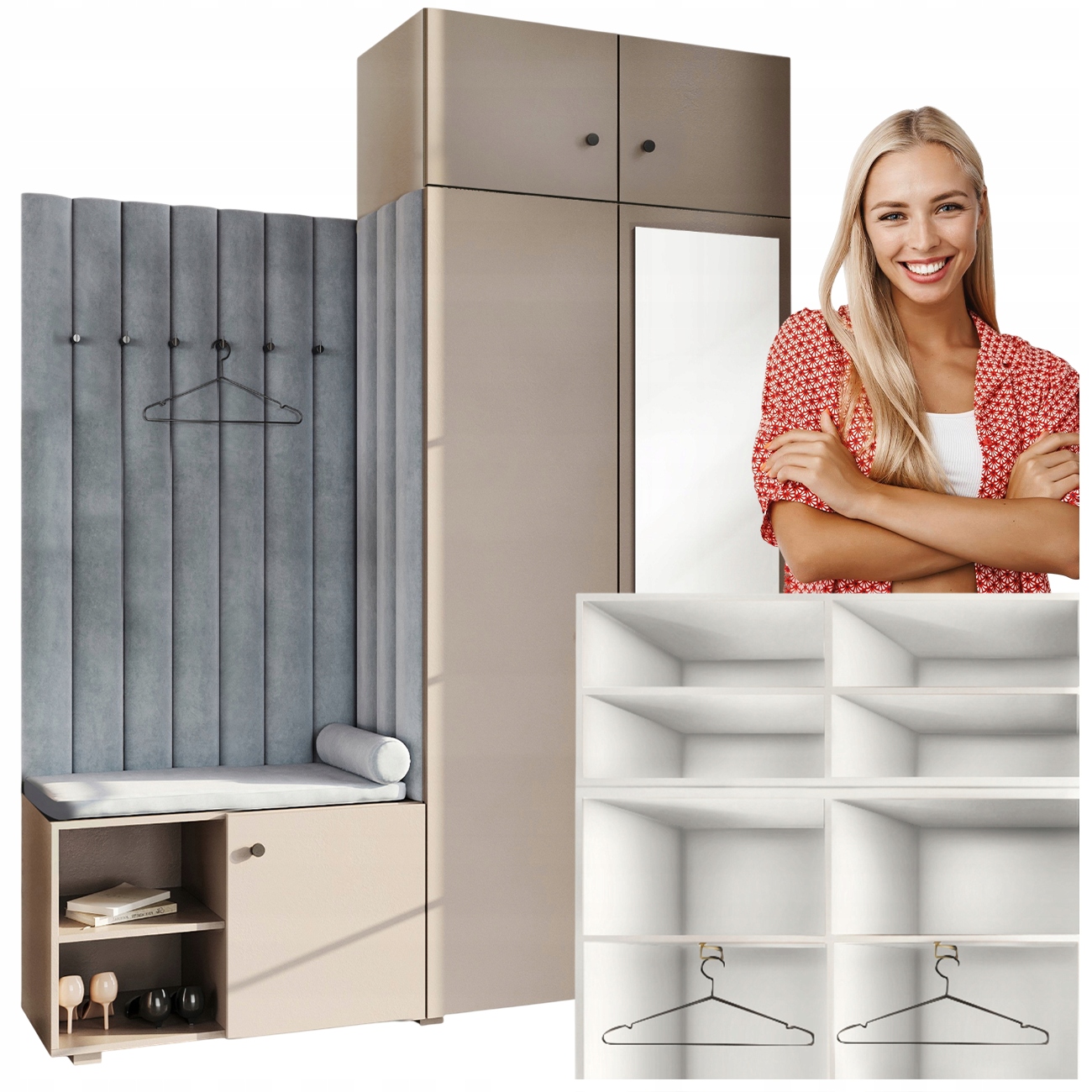 Předsíňová Skříň Se Zrcadlem A Nástavbou, Písková, Cloud 70