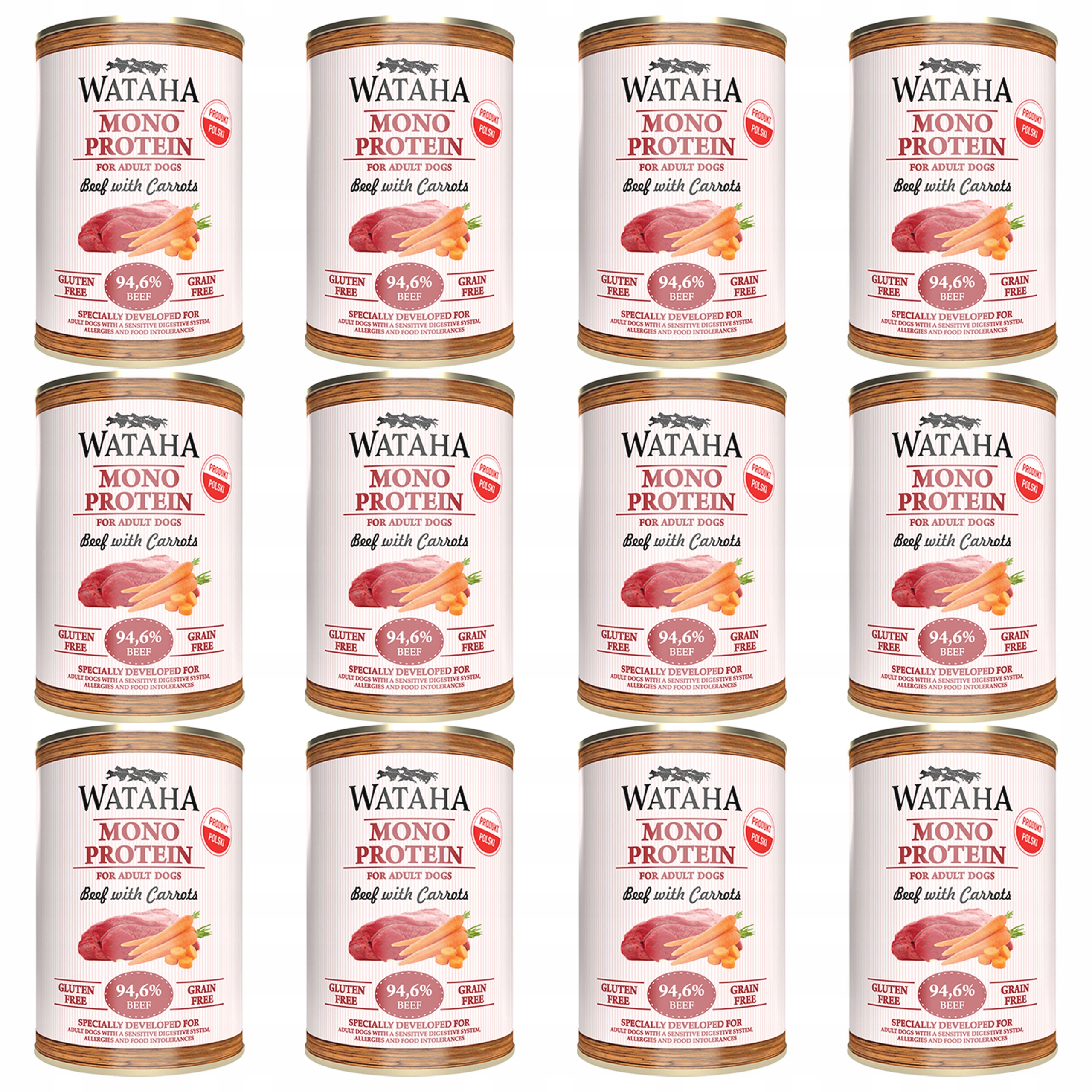 Wataha Mono Protein Adult krmivo pro psy Hovězí maso Mrkev 12 x 400 g