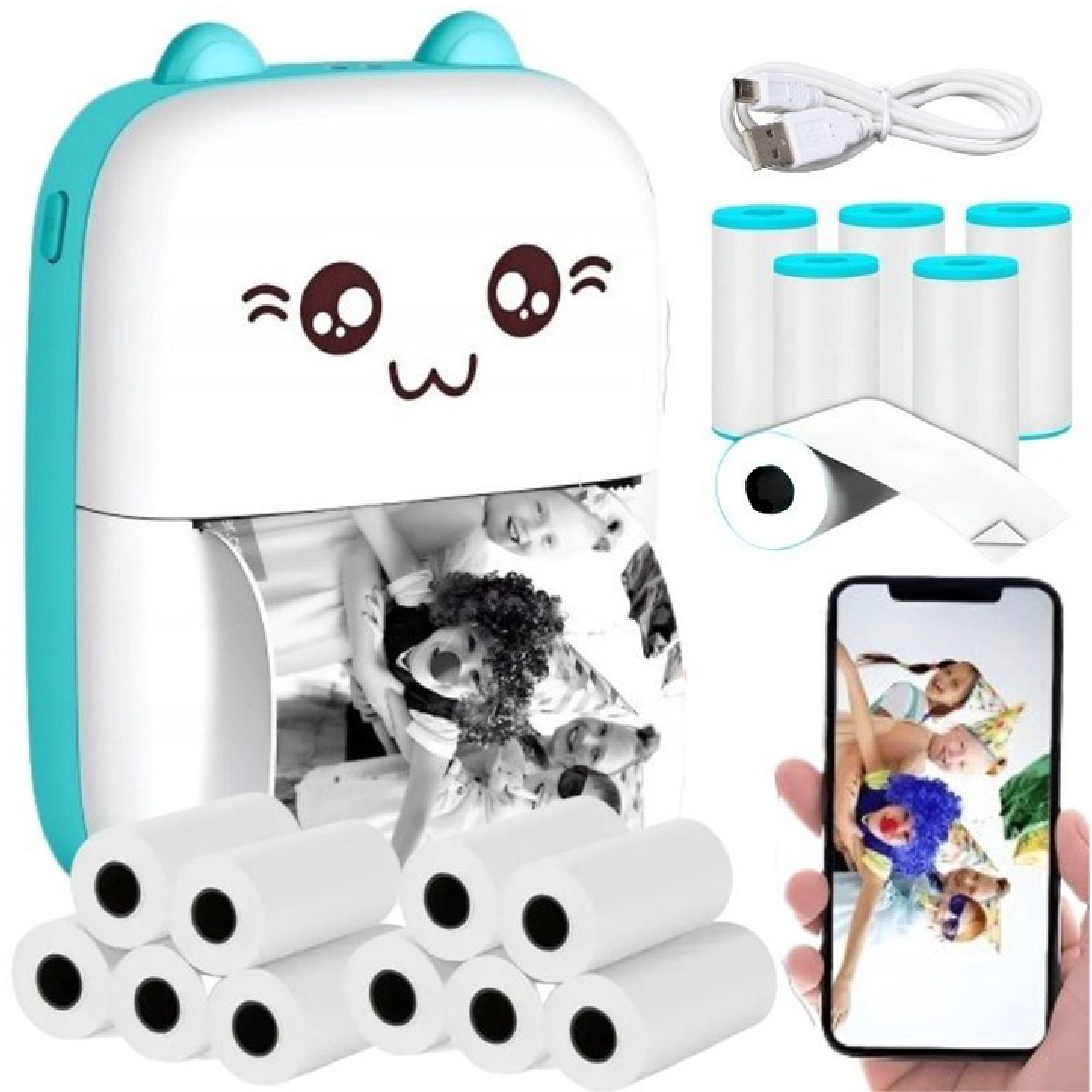 MINI DRUKARKA DRUKUŚ TERMICZNA KOTEK +16 SZT ROLEK