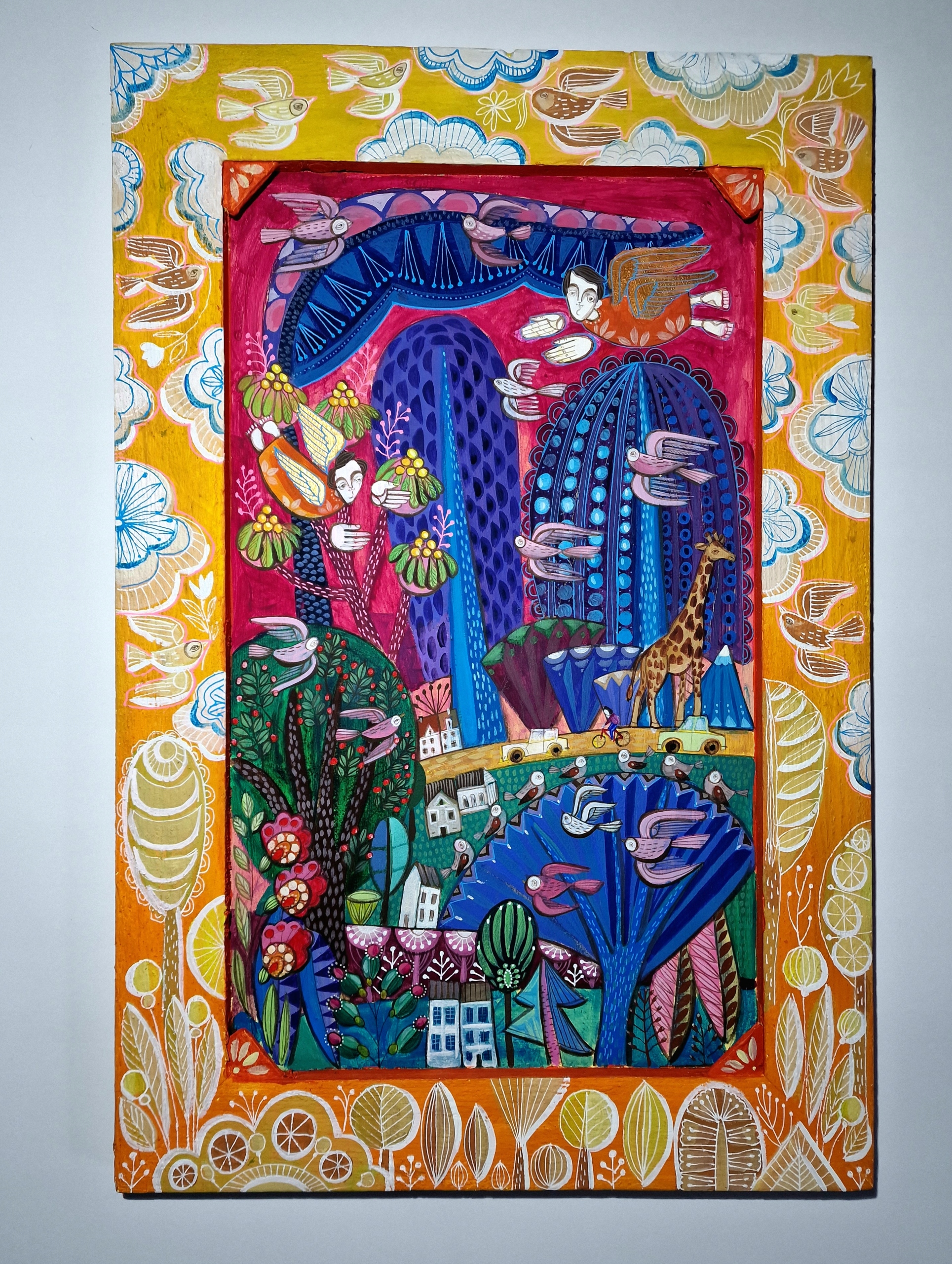 IKONA W STYLU LUDOWYM ANIOŁY NAD MIASTEM-MONIKA KWIECIŃSKA