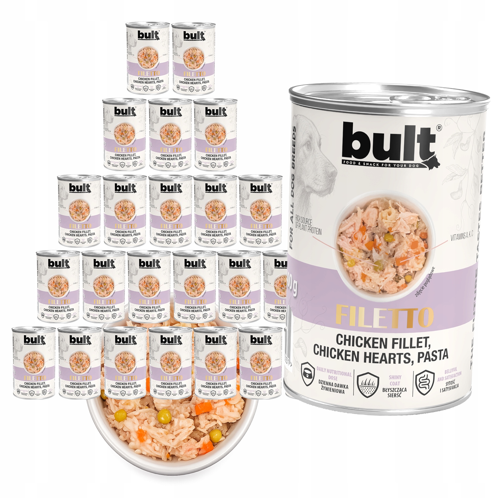 Levně Vlhké Krmivo Pro Psa Bult Filé z kuřecího masa, kuřecí srdce, těstoviny 24 x 400 g