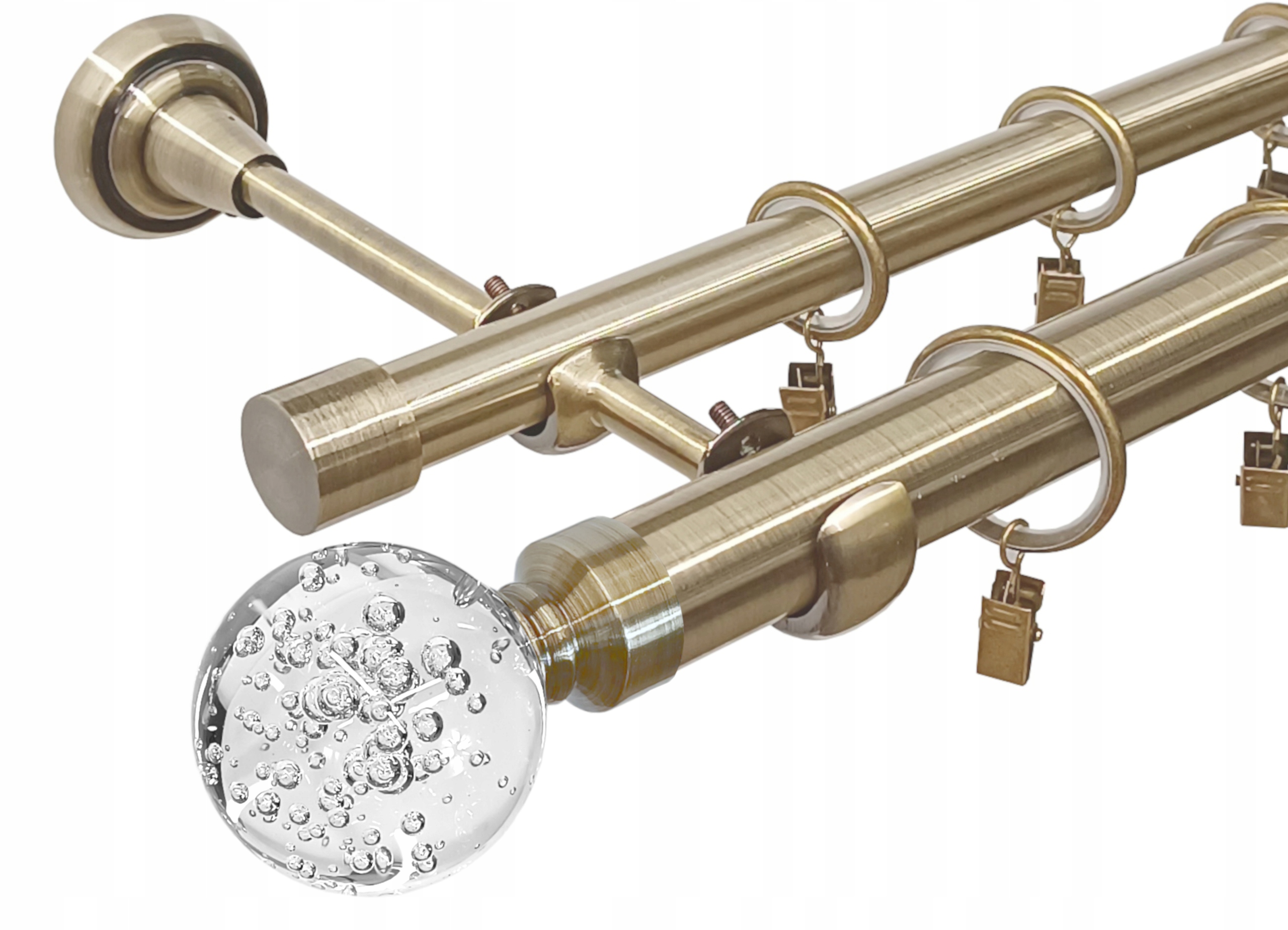 Garnýž Kovový Dvojitý Zlatý Skleněná Koule Tichá Kolečka Fi 25+19 300 CM