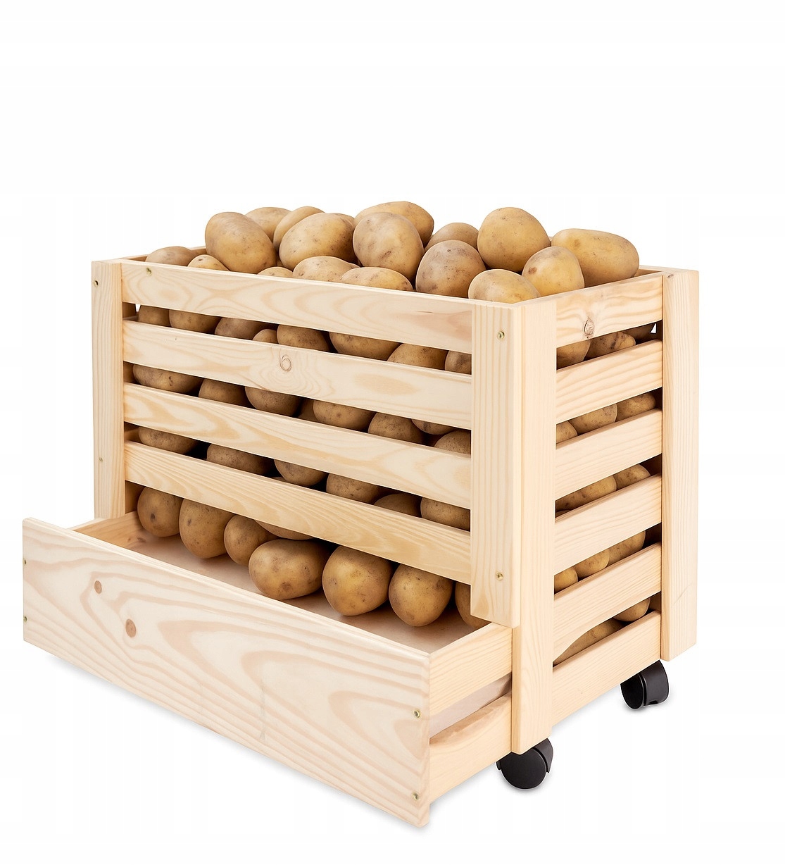 Pojemnik Drewniany Skrzynka Na Ziemniaki Warzywa Owoce Wózek Kuchenny 61x42