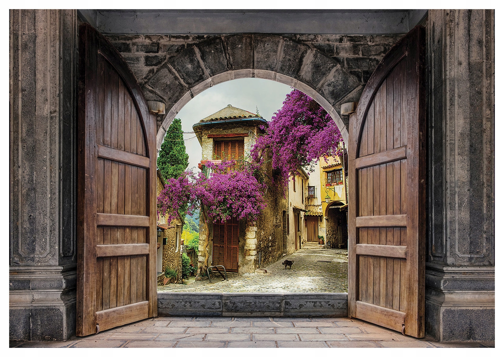 Vliesová fototapeta Ulica Kvety Mačka Luk 416x254 lepidlo