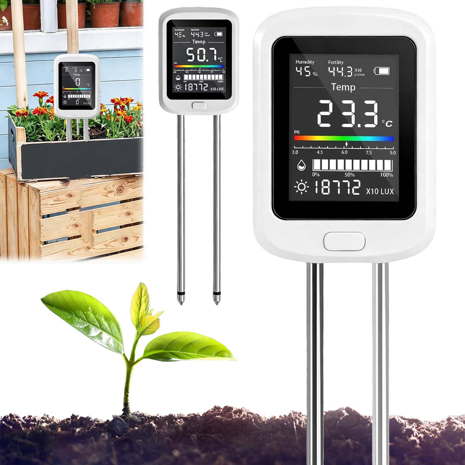 Kyseloměr Půdy Tester Substrátu Ph Zeminy 6V1 Měřič Teploty Vlhkosti