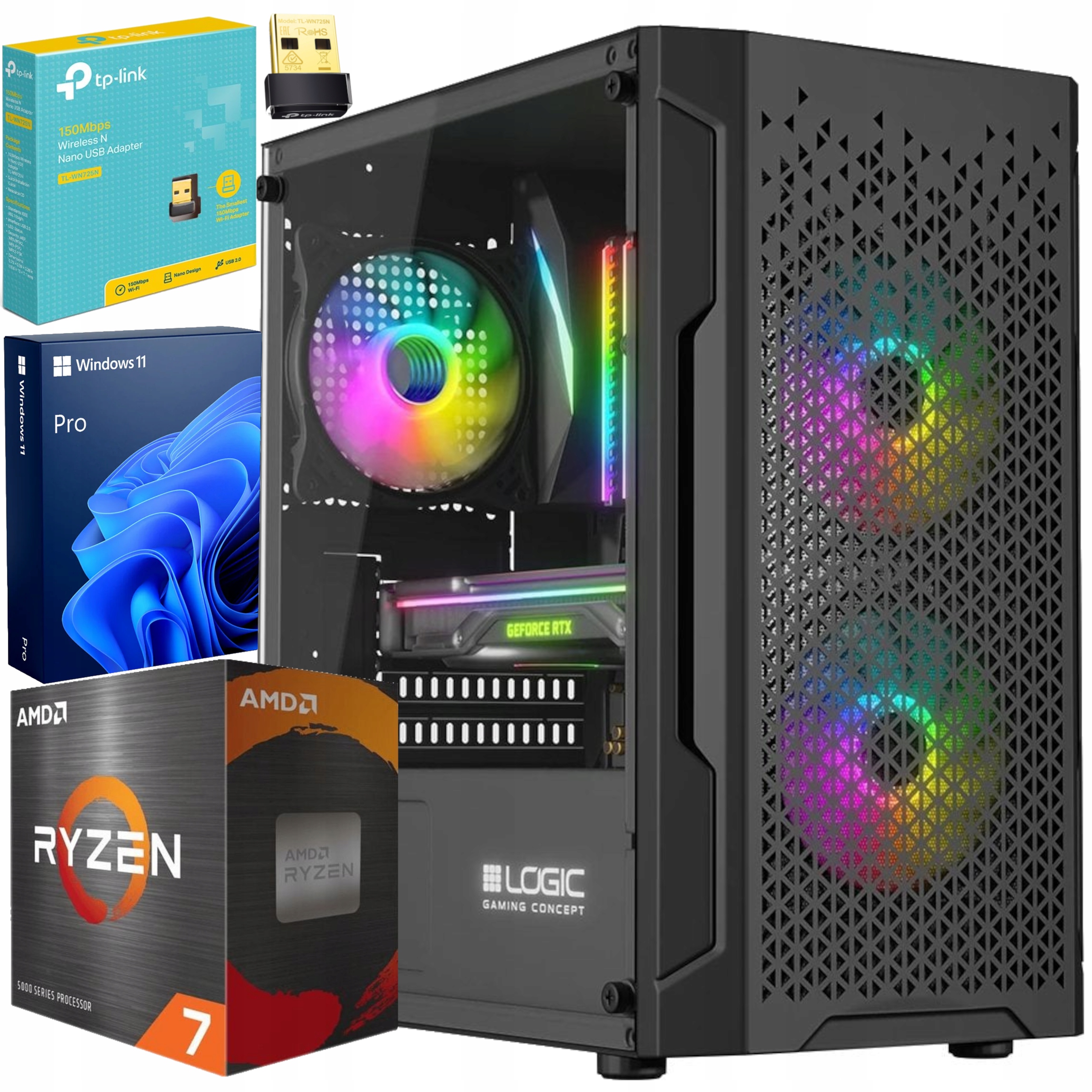 Komputer Do Gier Ryzen 7 5700G Radeon Vega 8 32GB Ssd M.2 1TB WiFi W11 Rgb