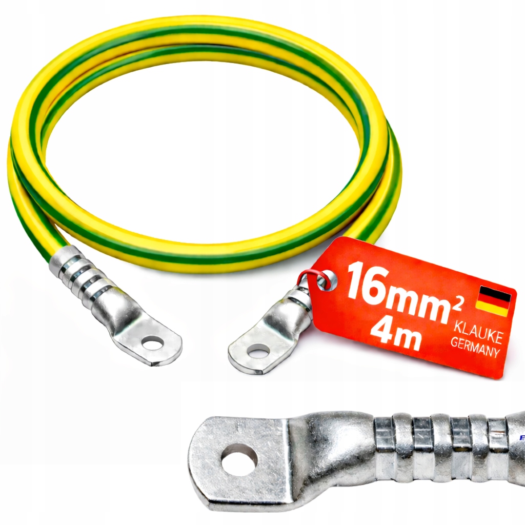 4m Kabel przewód uziemiający Lgy Końcówka oczkowa 16/8 Germany 16mm2 4m