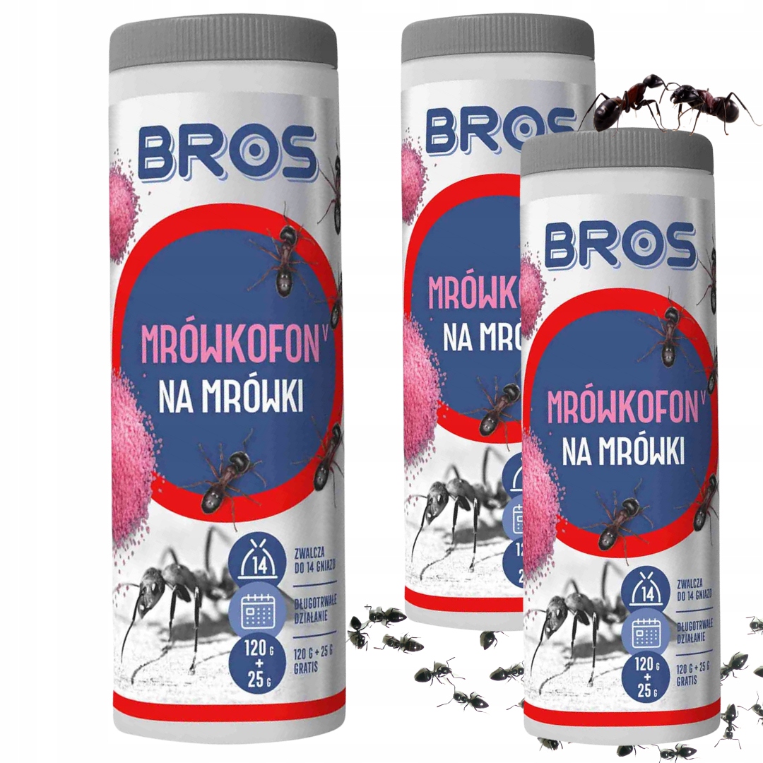 BROS MRÓWKOFON GRANULAT NA MRÓWKI 120g Likwiduje Do 14 GNIAZD Mrowisk x3