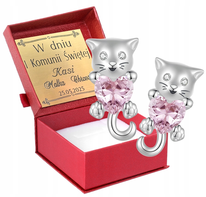 Stříbrné Náušnice Kočičky Gravírování Dárek k přijímání, Móda Trusky