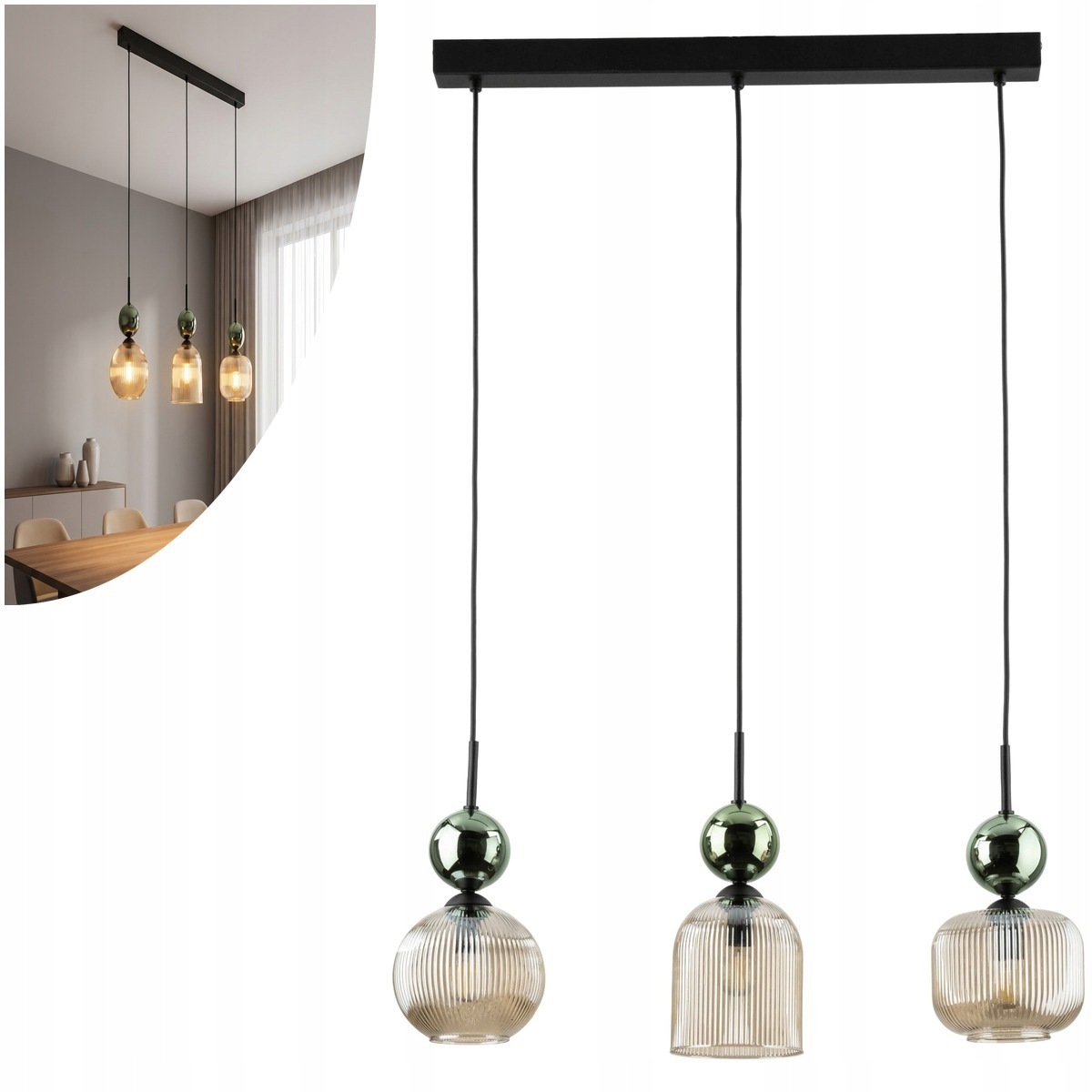 Závesná lampa zelená Sophia glamour nad jedálenský stôl Tk Lighting