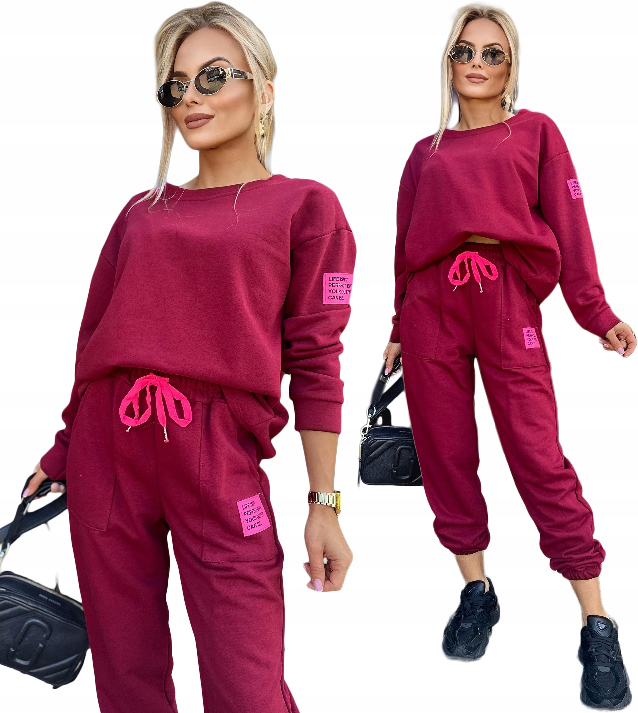Bordo bawełna dresowy Komplet damski Dres spodnie oversize bluza Inga