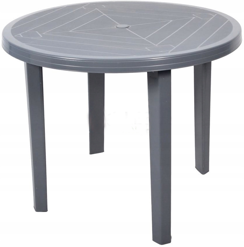 

Okrągły Szary Duży Stół Ogrodowy 90 cm Plastikowy