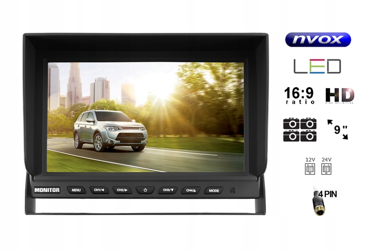 MONITOR LCD SHARP 9" COFANIA OBSŁUGA 4 KAMERY