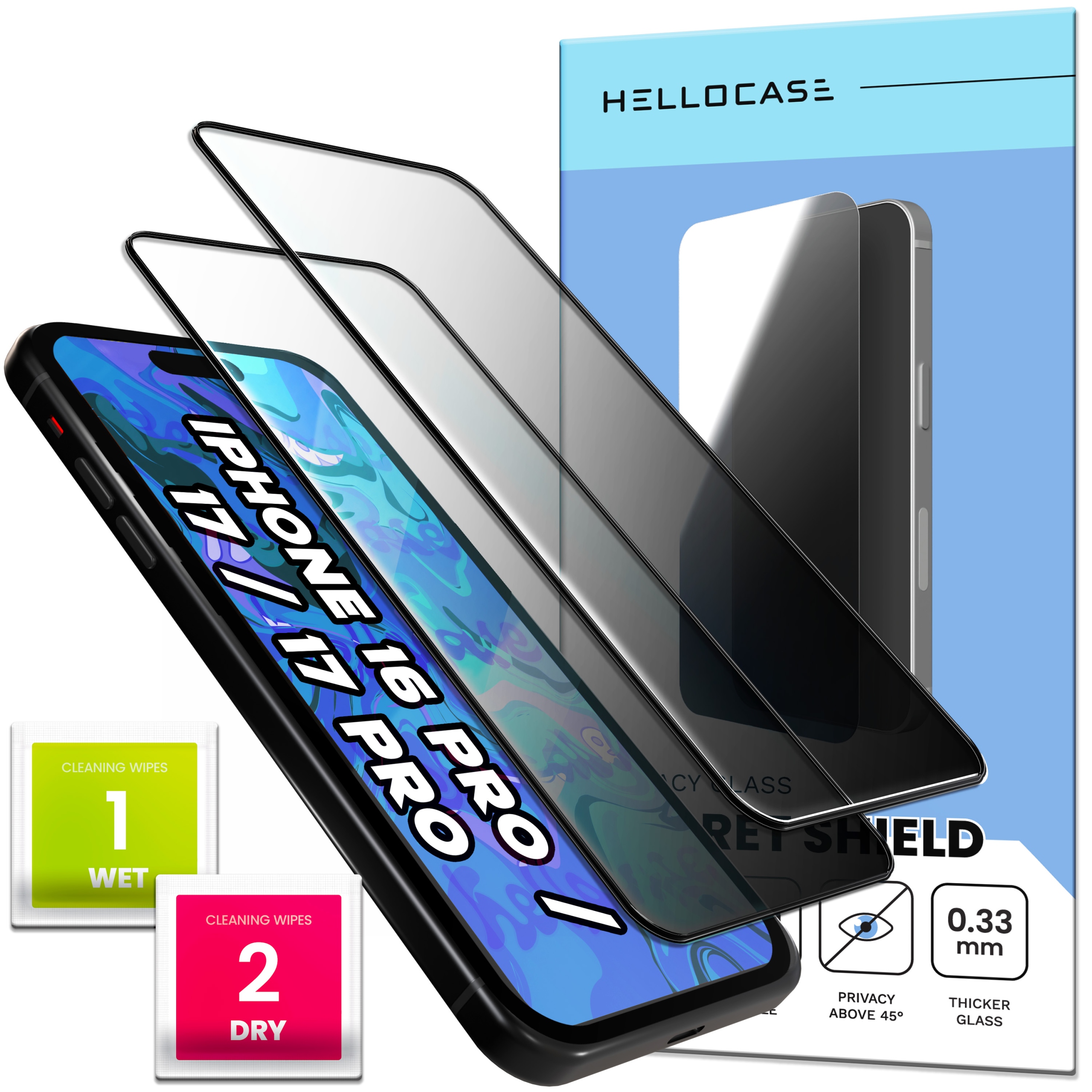 [2-pak] Szkło Hartowane Do Apple iPhone 16 Pro 17 17 Pro (Antispy, 9H)