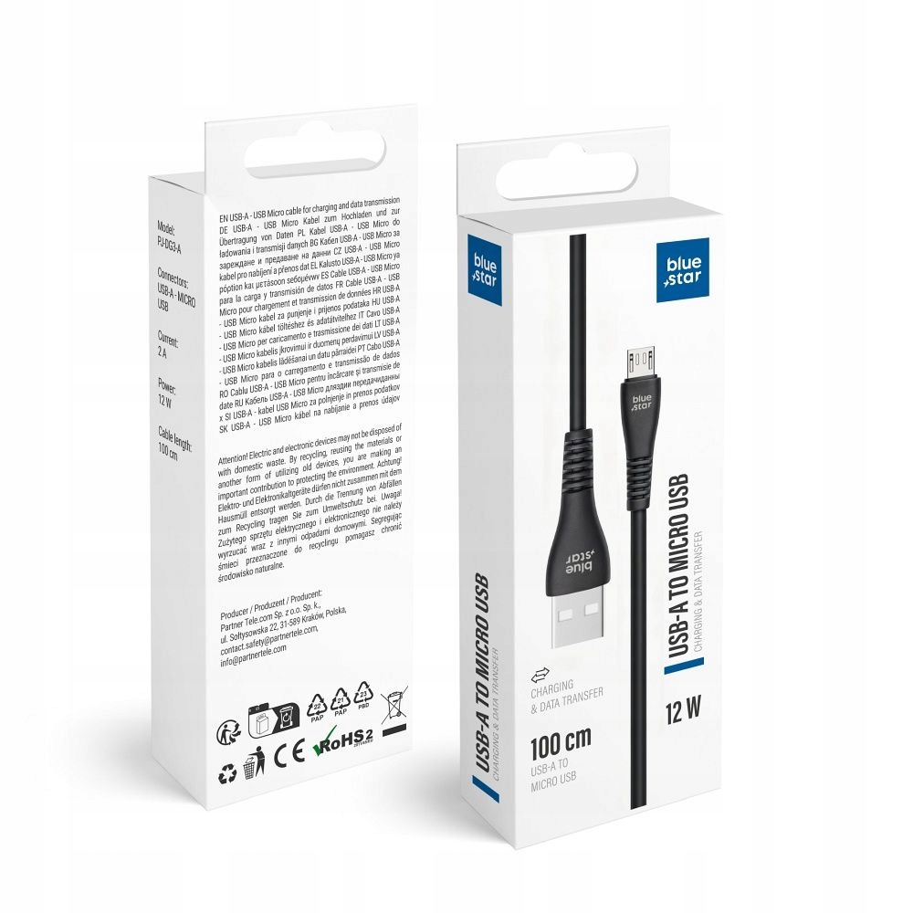 Kabel Usb A do Micro Usb Blue Star 2A 12W 1 m PJ-DG3-A czarny