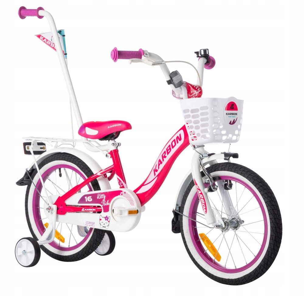 Rower dla dziewczynki Karbon Kitty koła 16" pink Prowadnik Kółka Koszyk