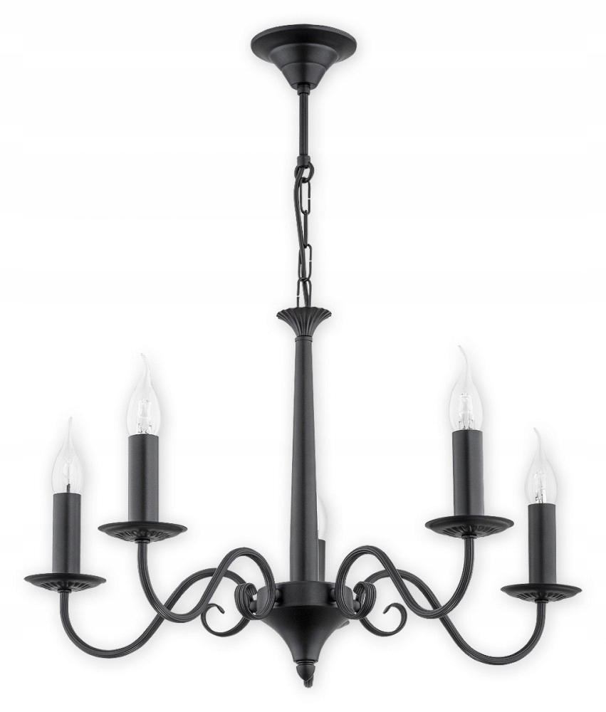 Černý staromódní lustr Asti, svícen do vkusných obývacích pokojů a ložnic