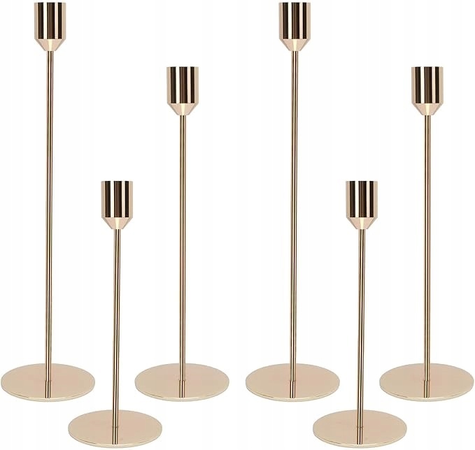 6 X Kovový Dekorativní Svícen Ve Stylu Vintage 34/28/24 CM, Zlatá Barva