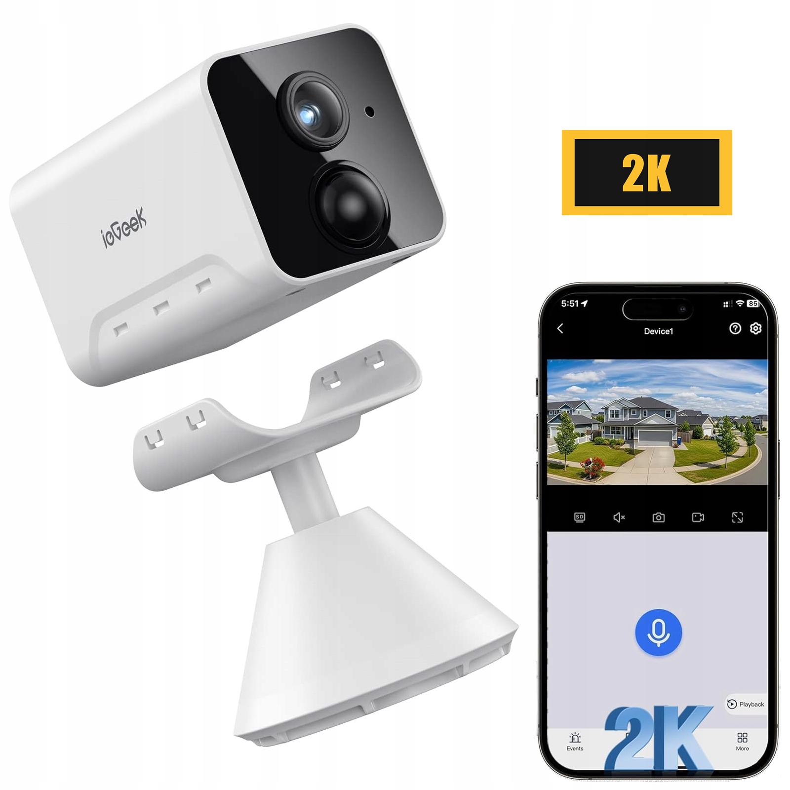 Monitoring Vnitřní Kamera Ip Wifi 3MPx 2K Bezdrátová Baterie Alarm