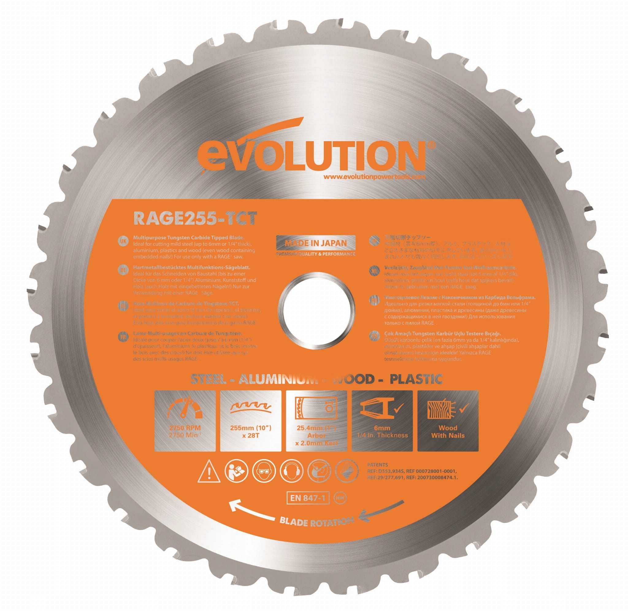 Tarcza tnąca Evolution Rage 255 x 25,4 mm 28 zębów