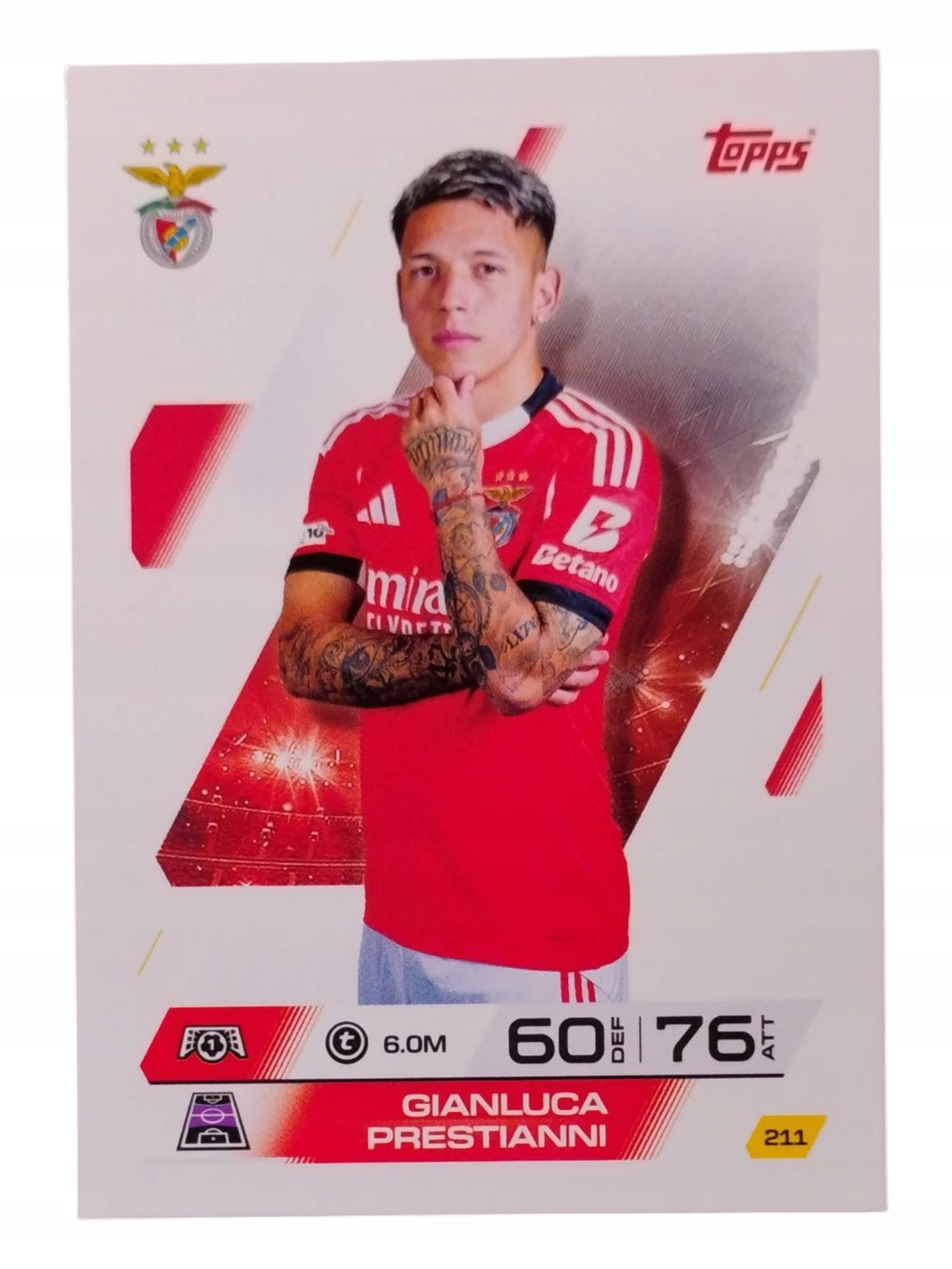 Topps Match Attax 2025-2026 Base Card Gianluca Prestianni Benfica 211