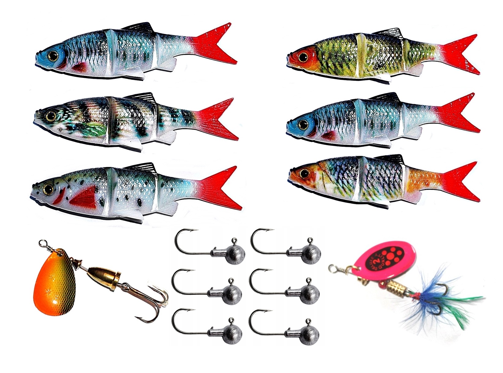 2 x Błystka Gumy 10cm 6szt MIX 6 x Główki Jig Szczupak Sandacz Okoń
