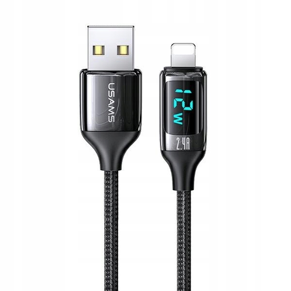 Usams Kabel pleciony U78 lightning 1.2mLED 2.4A Fast Charging czarny/black