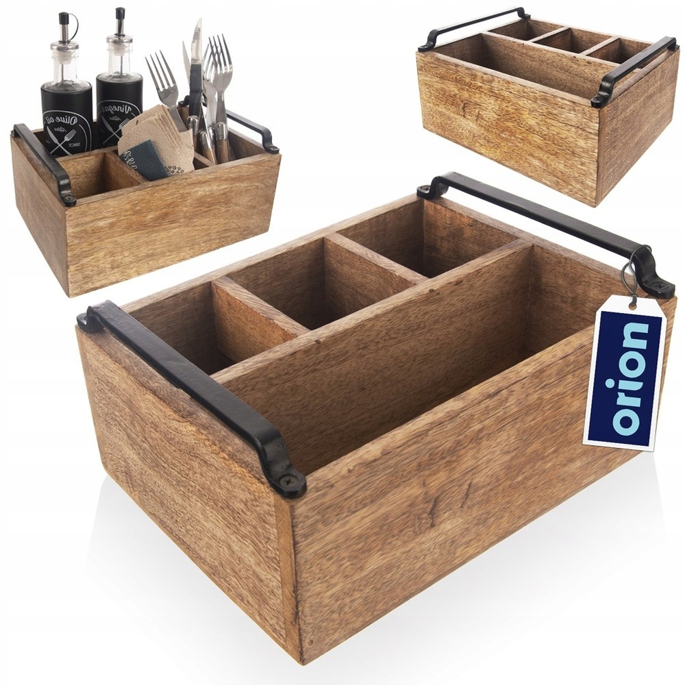 Stojan na příbory, omáčky a koření dřevěný Mango