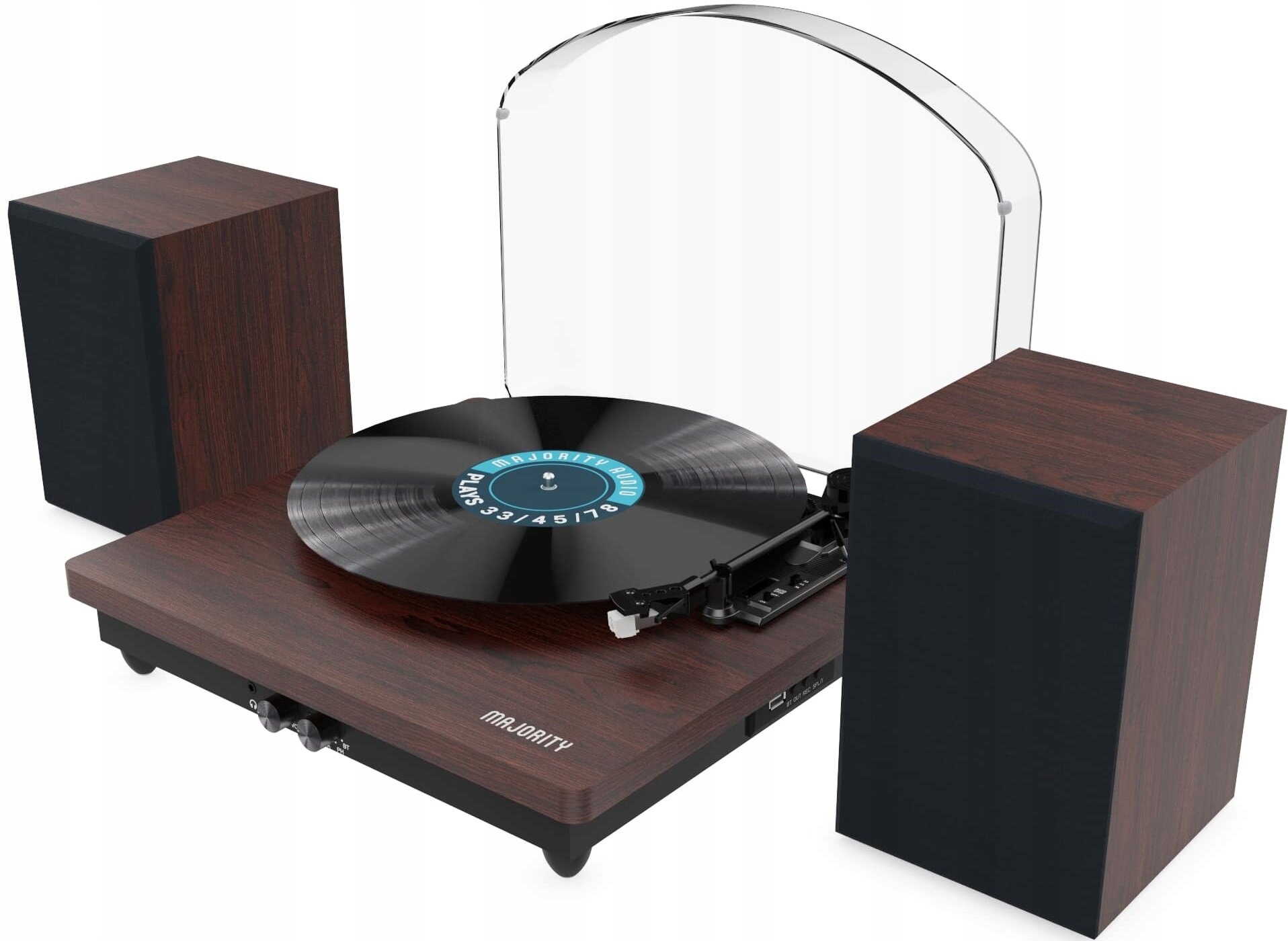Gramofon Majority Moto Plus Orzech Głośniki bluetooth brązowy