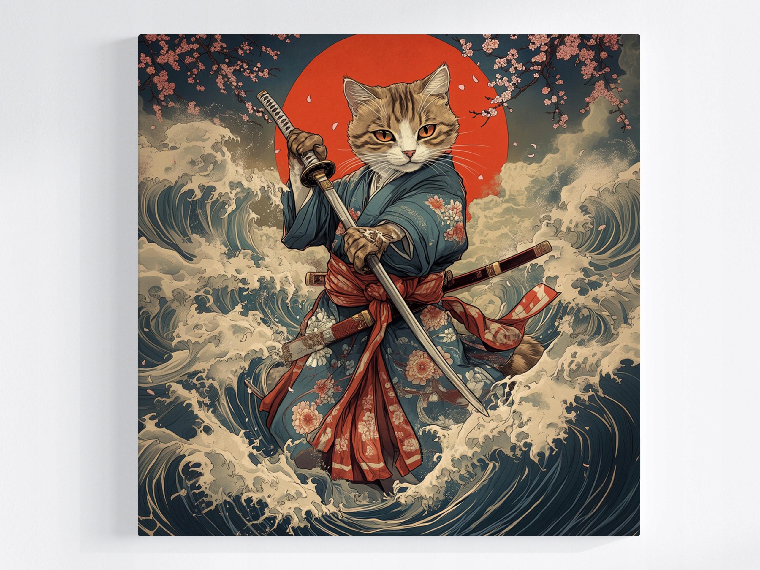 Obraz Na Plátně Canvas Japonsko Asie Samuraj Bojovník Meč Kočka 80x80