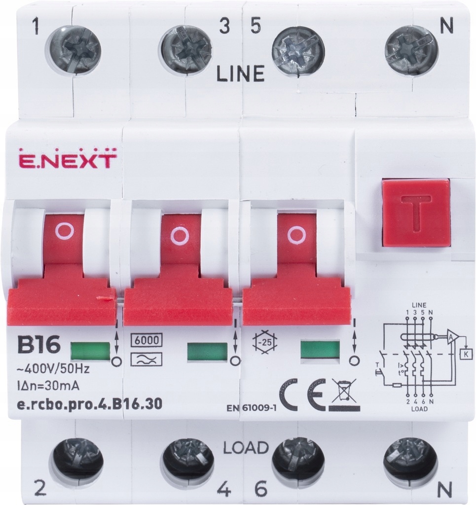 Wyłącznik różnicowoprądowy z członem nadprądowym Rcbo 4P B16 30mA