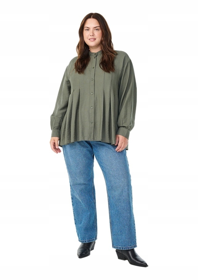 Plus Size Zizzi Elegantní Zelená Viskózová Košile 672A 44