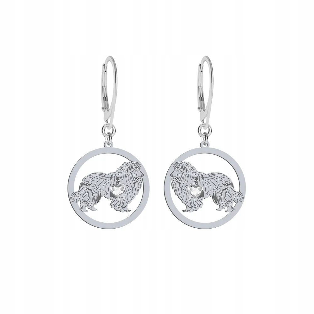 Stříbrné Náušnice se psem Skotský ovčák dlouhosrstý 925 Dárek Gravírování