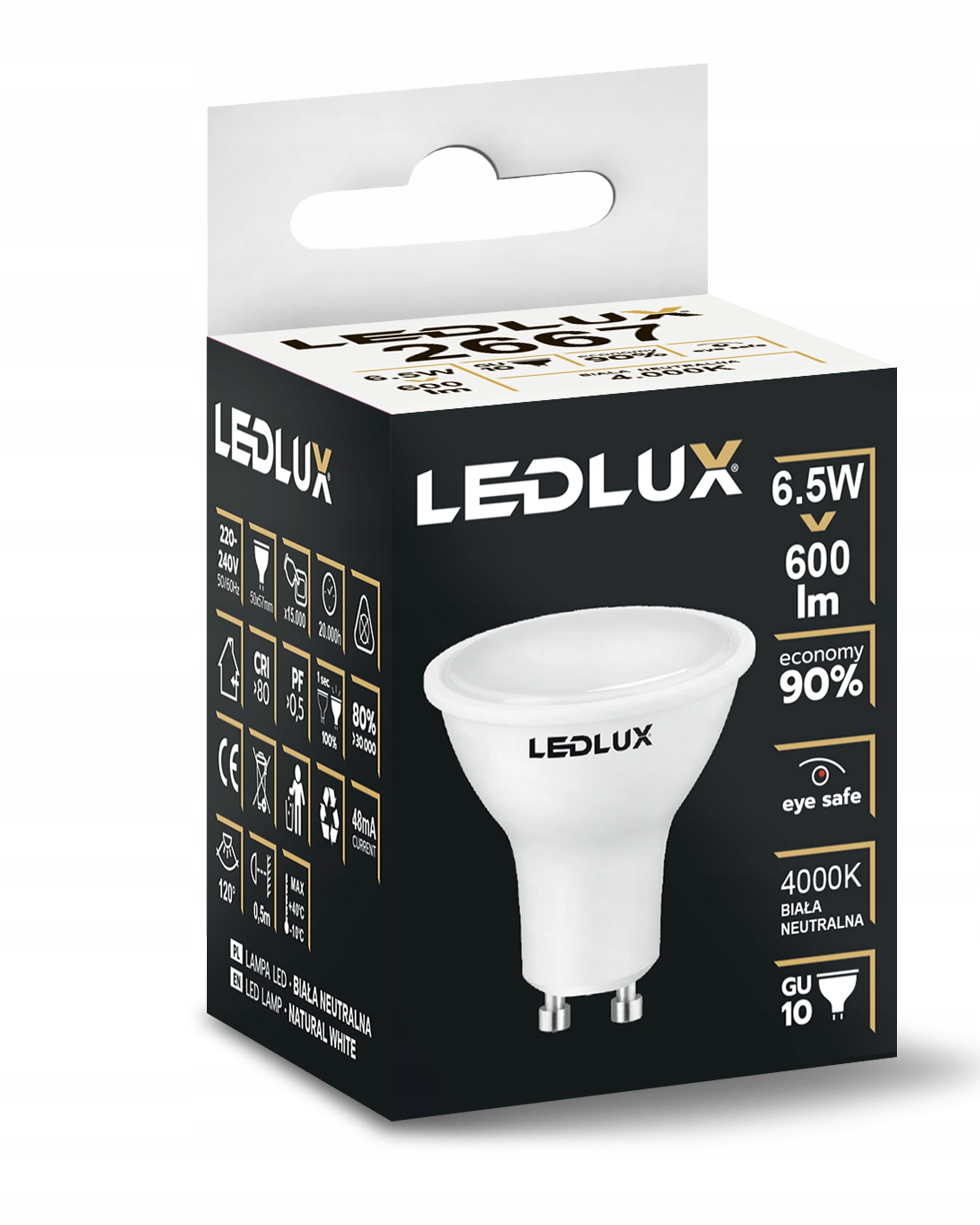 Żarówka LED GU10 6,5W =60W SMD 4000K neutralna Premium LEDLUX nie mruga Marka LEDLUX