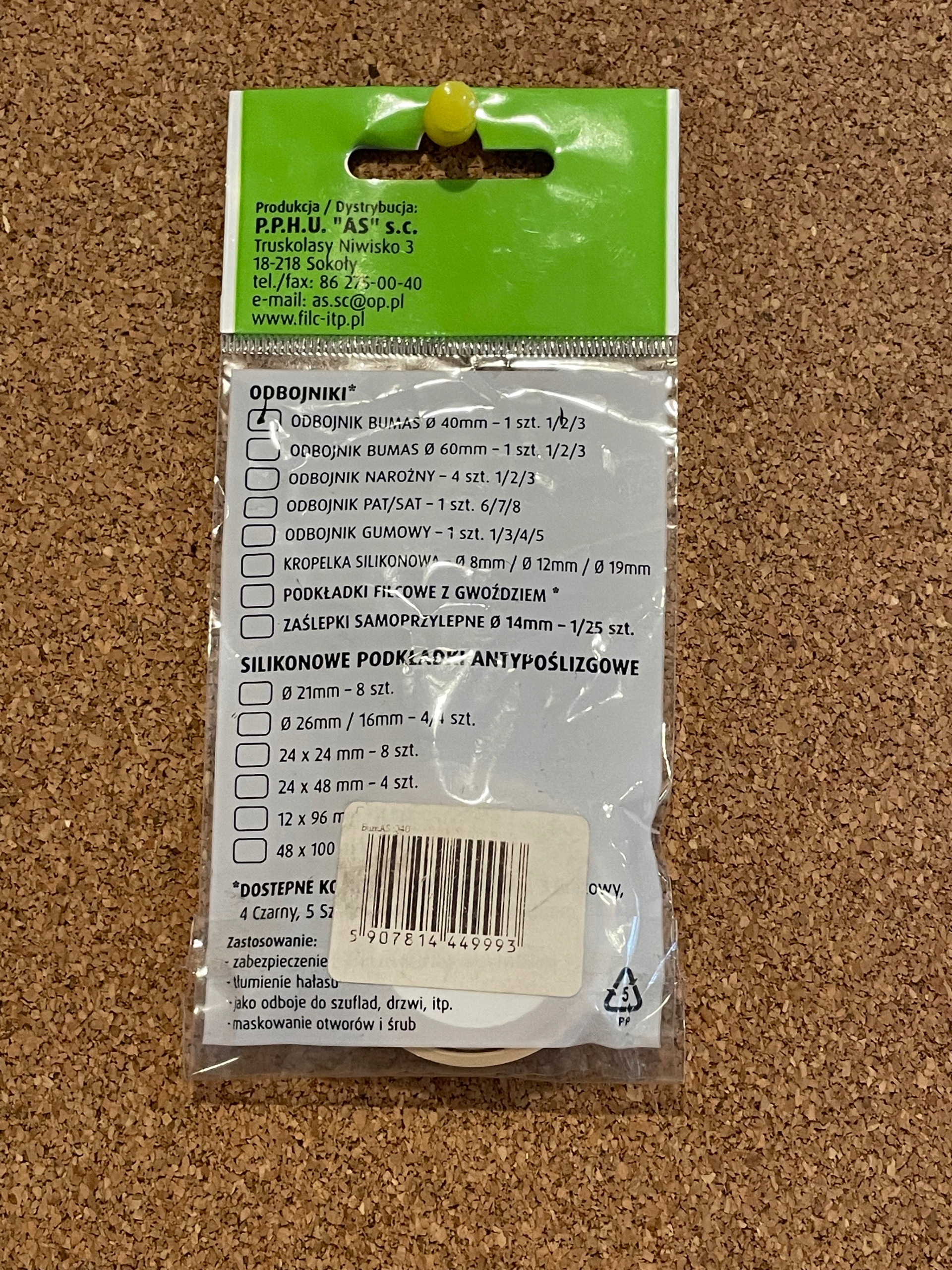 ODBOJNIK ODBÓJ OGRANICZNIK SAMOPRZYLEPNY DO DRZWI EAN (GTIN) 5907814449542