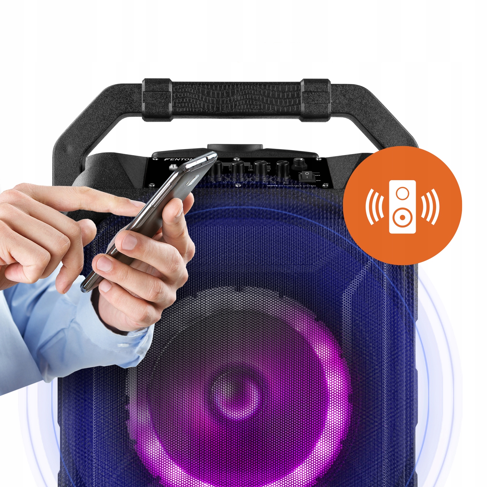 Kolumna imprezowa LED 8''120W BT USB bateria MIC Kolor czarny