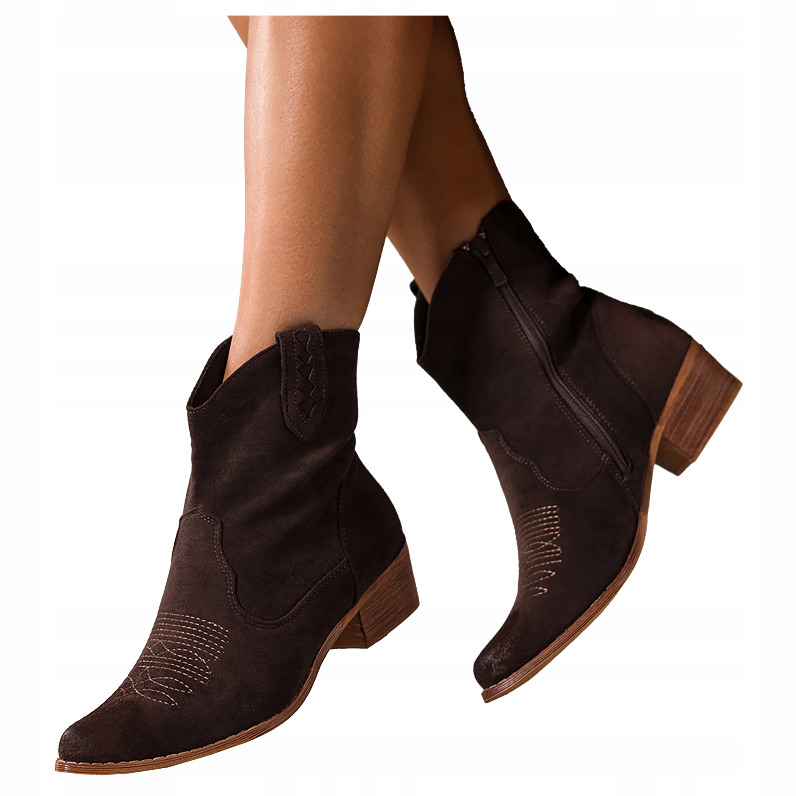 Čokoládové dámské kotníkové boty Pohodlné Kovbojské Boty Semišová kožená Vložka vel 41