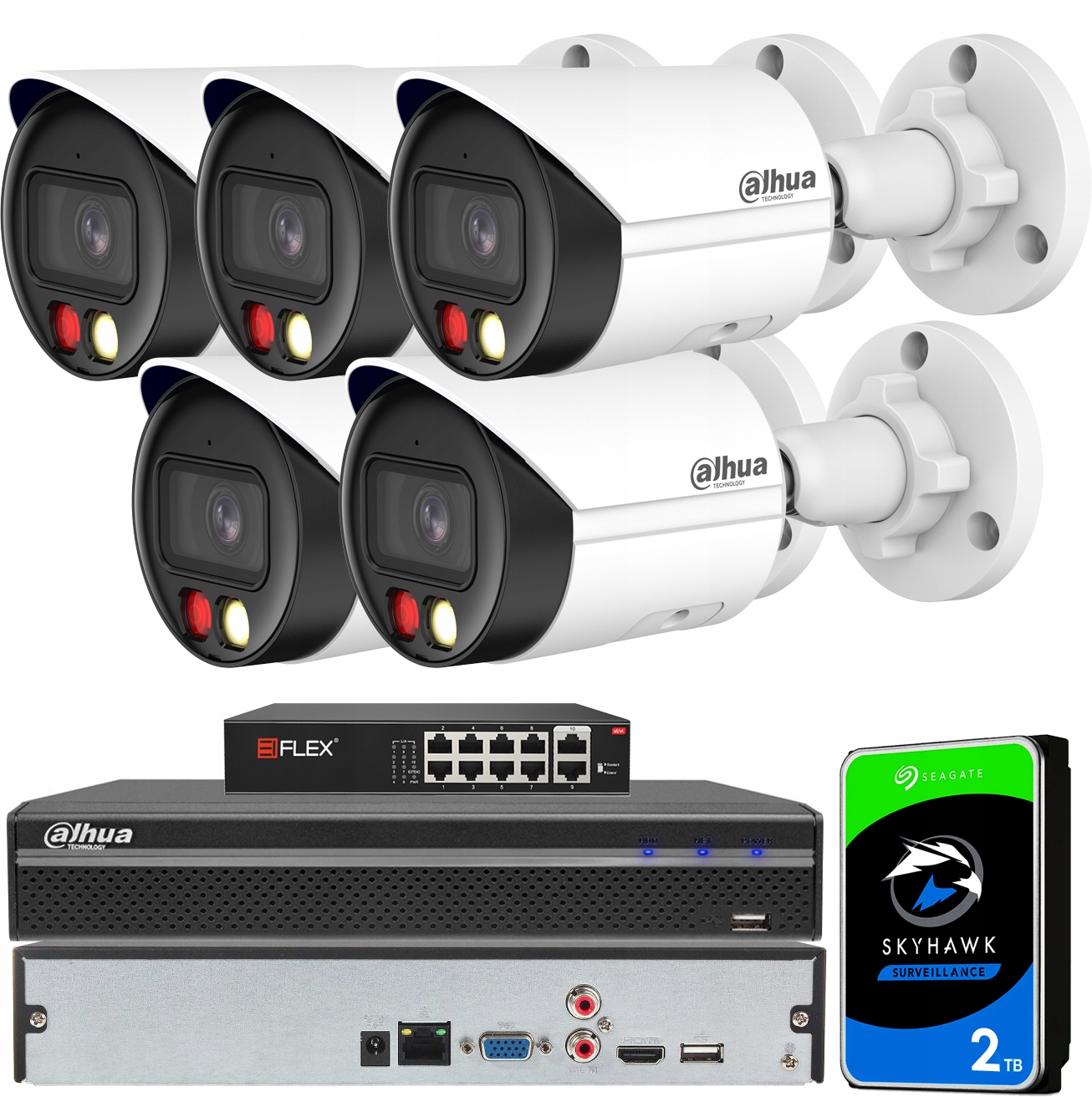 Sada pro monitorování Ip PoE 4MPx K 5 kamer Dahua WizSense Analytika Ai